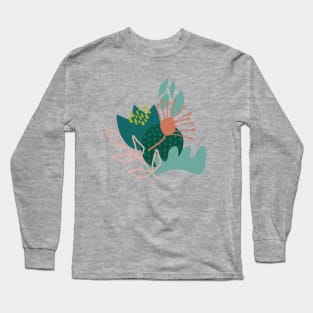 Abstract Florals in Teal Long Sleeve T-Shirt